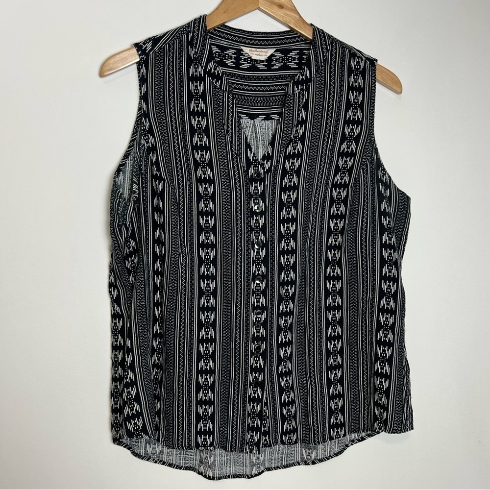 Boho Tribal Print Sleeveless Top - Weatherproof Vintage - Linen Blend - Large - Picture 1 of 6